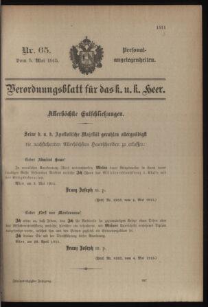 Kaiserlich-königliches Armee-Verordnungsblatt: Personal-Angelegenheiten 19150505 Seite: 223