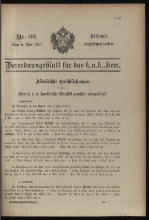 Kaiserlich-königliches Armee-Verordnungsblatt: Personal-Angelegenheiten 19150508 Seite: 1