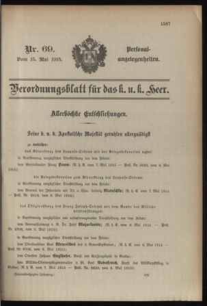 Kaiserlich-königliches Armee-Verordnungsblatt: Personal-Angelegenheiten 19150515 Seite: 1