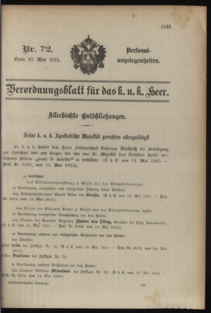 Kaiserlich-königliches Armee-Verordnungsblatt: Personal-Angelegenheiten 19150519 Seite: 1