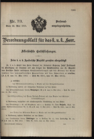 Kaiserlich-königliches Armee-Verordnungsblatt: Personal-Angelegenheiten 19150522 Seite: 1