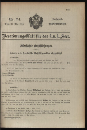 Kaiserlich-königliches Armee-Verordnungsblatt: Personal-Angelegenheiten 19150522 Seite: 19