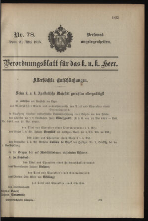 Kaiserlich-königliches Armee-Verordnungsblatt: Personal-Angelegenheiten 19150529 Seite: 25