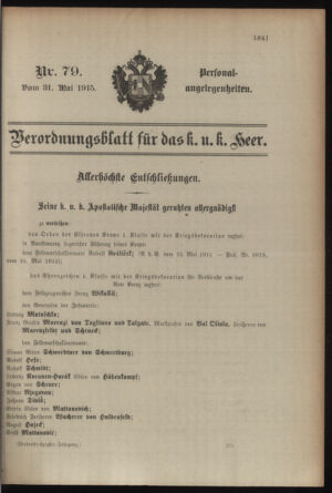 Kaiserlich-königliches Armee-Verordnungsblatt: Personal-Angelegenheiten 19150531 Seite: 1