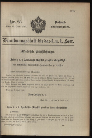 Kaiserlich-königliches Armee-Verordnungsblatt: Personal-Angelegenheiten 19150612 Seite: 1