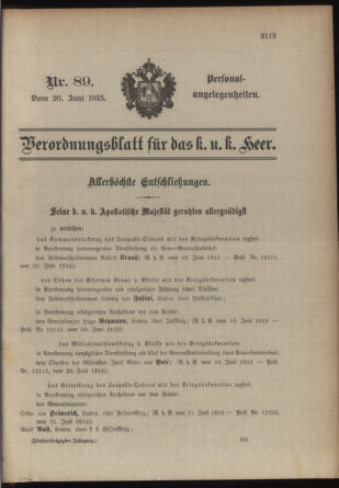 Kaiserlich-königliches Armee-Verordnungsblatt: Personal-Angelegenheiten 19150626 Seite: 1