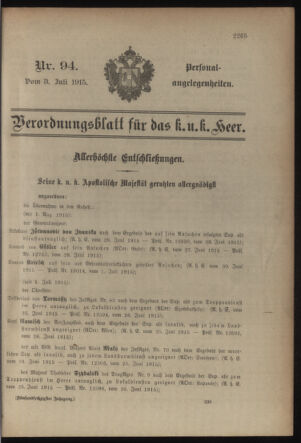 Kaiserlich-königliches Armee-Verordnungsblatt: Personal-Angelegenheiten 19150703 Seite: 1