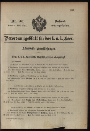 Kaiserlich-königliches Armee-Verordnungsblatt: Personal-Angelegenheiten 19150705 Seite: 1