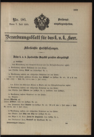 Kaiserlich-königliches Armee-Verordnungsblatt: Personal-Angelegenheiten 19150707 Seite: 1