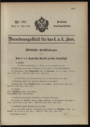 Kaiserlich-königliches Armee-Verordnungsblatt: Personal-Angelegenheiten 19150710 Seite: 1