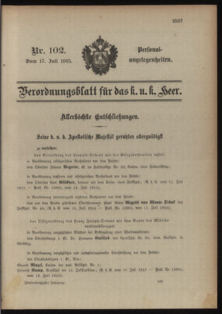 Kaiserlich-königliches Armee-Verordnungsblatt: Personal-Angelegenheiten 19150717 Seite: 1