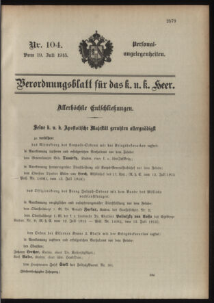 Kaiserlich-königliches Armee-Verordnungsblatt: Personal-Angelegenheiten 19150719 Seite: 1