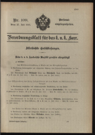 Kaiserlich-königliches Armee-Verordnungsblatt: Personal-Angelegenheiten 19150727 Seite: 1