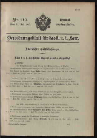 Kaiserlich-königliches Armee-Verordnungsblatt: Personal-Angelegenheiten 19150731 Seite: 1