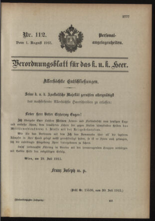 Kaiserlich-königliches Armee-Verordnungsblatt: Personal-Angelegenheiten 19150801 Seite: 1