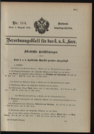 Kaiserlich-königliches Armee-Verordnungsblatt: Personal-Angelegenheiten 19150804 Seite: 1