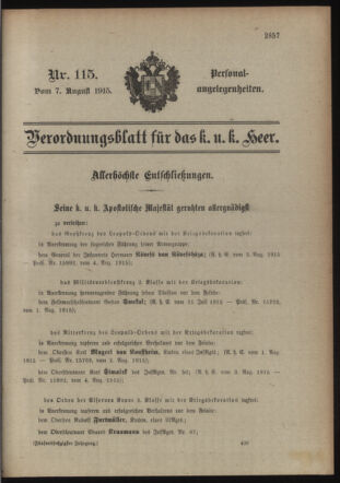 Kaiserlich-königliches Armee-Verordnungsblatt: Personal-Angelegenheiten 19150807 Seite: 1