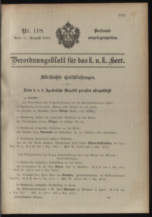 Kaiserlich-königliches Armee-Verordnungsblatt: Personal-Angelegenheiten 19150811 Seite: 1