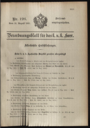 Kaiserlich-königliches Armee-Verordnungsblatt: Personal-Angelegenheiten 19150821 Seite: 1