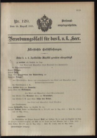 Kaiserlich-königliches Armee-Verordnungsblatt: Personal-Angelegenheiten 19150824 Seite: 1