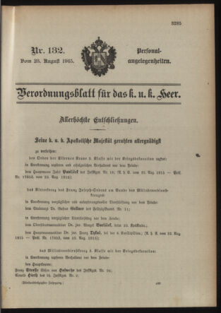 Kaiserlich-königliches Armee-Verordnungsblatt: Personal-Angelegenheiten 19150828 Seite: 1