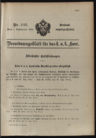 Kaiserlich-königliches Armee-Verordnungsblatt: Personal-Angelegenheiten 19150901 Seite: 1