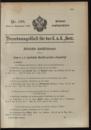 Kaiserlich-königliches Armee-Verordnungsblatt: Personal-Angelegenheiten 19150906 Seite: 1