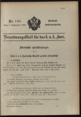 Kaiserlich-königliches Armee-Verordnungsblatt: Personal-Angelegenheiten 19150909 Seite: 1