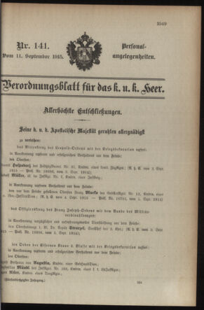 Kaiserlich-königliches Armee-Verordnungsblatt: Personal-Angelegenheiten 19150911 Seite: 1