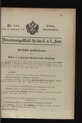 Kaiserlich-königliches Armee-Verordnungsblatt: Personal-Angelegenheiten 19150915 Seite: 1