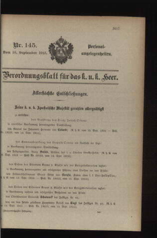 Kaiserlich-königliches Armee-Verordnungsblatt: Personal-Angelegenheiten 19150918 Seite: 1