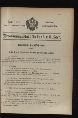 Kaiserlich-königliches Armee-Verordnungsblatt: Personal-Angelegenheiten 19150922 Seite: 1