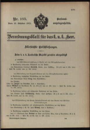 Kaiserlich-königliches Armee-Verordnungsblatt: Personal-Angelegenheiten 19151016 Seite: 1