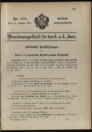 Kaiserlich-königliches Armee-Verordnungsblatt: Personal-Angelegenheiten 19151020 Seite: 1