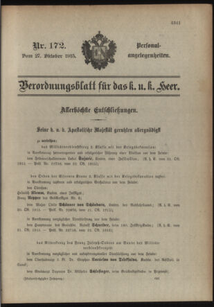 Kaiserlich-königliches Armee-Verordnungsblatt: Personal-Angelegenheiten 19151027 Seite: 1