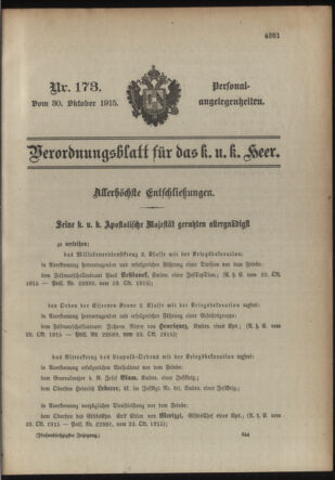 Kaiserlich-königliches Armee-Verordnungsblatt: Personal-Angelegenheiten 19151030 Seite: 1