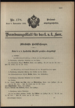 Kaiserlich-königliches Armee-Verordnungsblatt: Personal-Angelegenheiten 19151106 Seite: 1