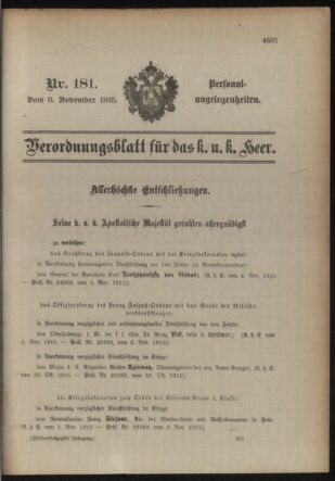 Kaiserlich-königliches Armee-Verordnungsblatt: Personal-Angelegenheiten 19151108 Seite: 1