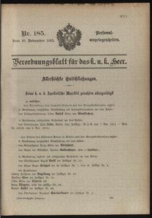 Kaiserlich-königliches Armee-Verordnungsblatt: Personal-Angelegenheiten 19151116 Seite: 1