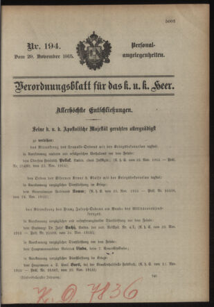 Kaiserlich-königliches Armee-Verordnungsblatt: Personal-Angelegenheiten 19151129 Seite: 1