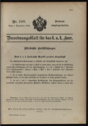 Kaiserlich-königliches Armee-Verordnungsblatt: Personal-Angelegenheiten 19151201 Seite: 1