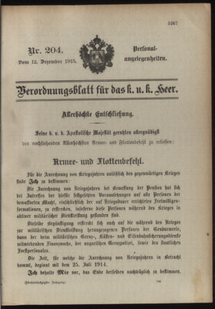 Kaiserlich-königliches Armee-Verordnungsblatt: Personal-Angelegenheiten 19151212 Seite: 1