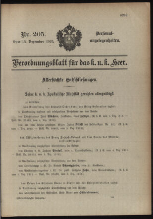 Kaiserlich-königliches Armee-Verordnungsblatt: Personal-Angelegenheiten 19151213 Seite: 1