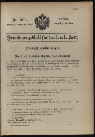 Kaiserlich-königliches Armee-Verordnungsblatt: Personal-Angelegenheiten 19151214 Seite: 1