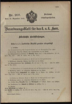 Kaiserlich-königliches Armee-Verordnungsblatt: Personal-Angelegenheiten 19151216 Seite: 1