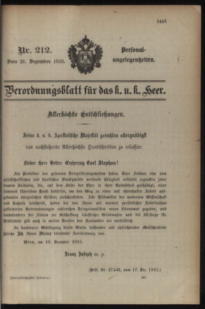 Kaiserlich-königliches Armee-Verordnungsblatt: Personal-Angelegenheiten 19151221 Seite: 1