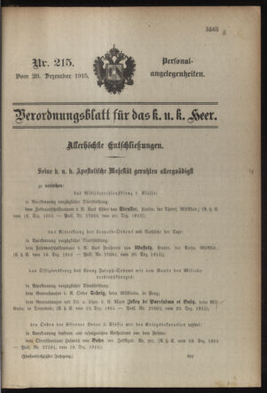 Kaiserlich-königliches Armee-Verordnungsblatt: Personal-Angelegenheiten 19151228 Seite: 1