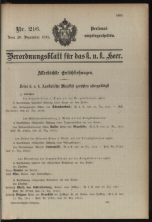 Kaiserlich-königliches Armee-Verordnungsblatt: Personal-Angelegenheiten 19151229 Seite: 1