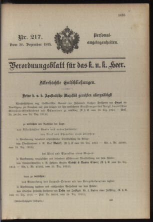 Kaiserlich-königliches Armee-Verordnungsblatt: Personal-Angelegenheiten 19151230 Seite: 1