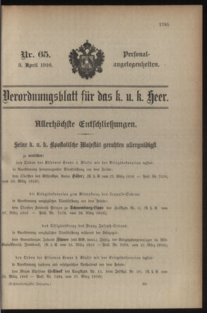 Kaiserlich-königliches Armee-Verordnungsblatt: Personal-Angelegenheiten 19160403 Seite: 1